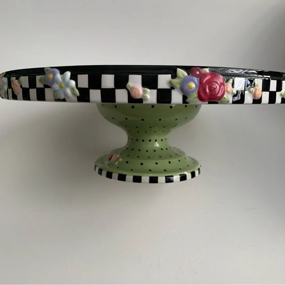 MARY ENGELBREIT Vintage Floral Pedestal Cake Plate Cottage Hostess Collection